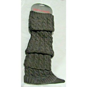 Simon Chang Dark Gray/Brown Knit Rope Pipping Knee High Leg Warmers OSFM 18"